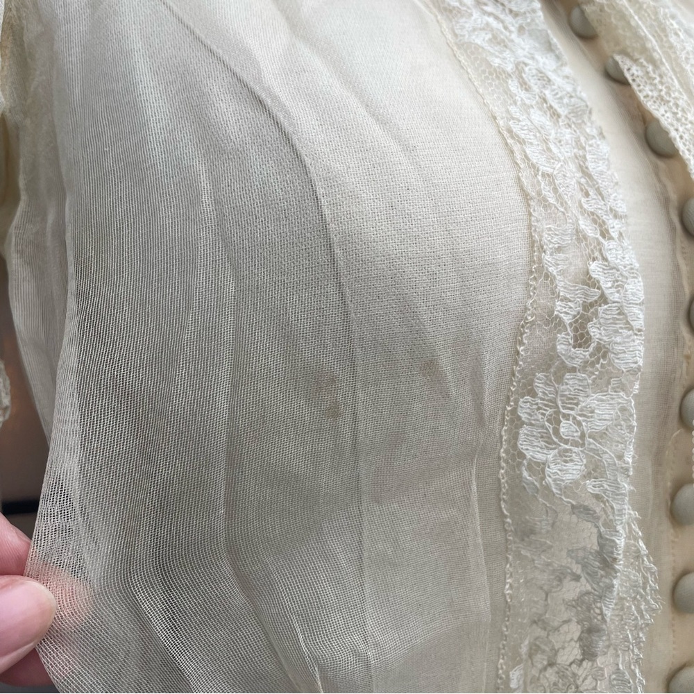 Ethereal Vintage 1940s Ivory Puff Sleeve Sheer Buttons Maxi Wedding Gown XXS - Picture 6 of 16